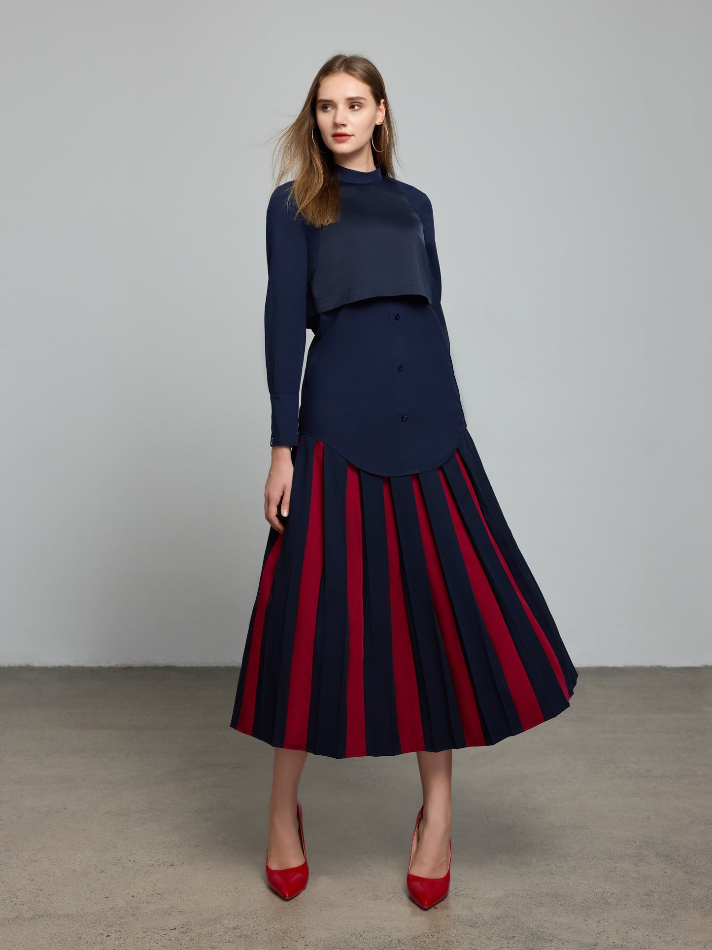 Color Blocked Pleat Skirt（Pre-Sale）